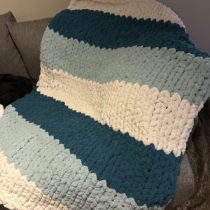 Hand-knit Cool Blue Adult Throw Blanket