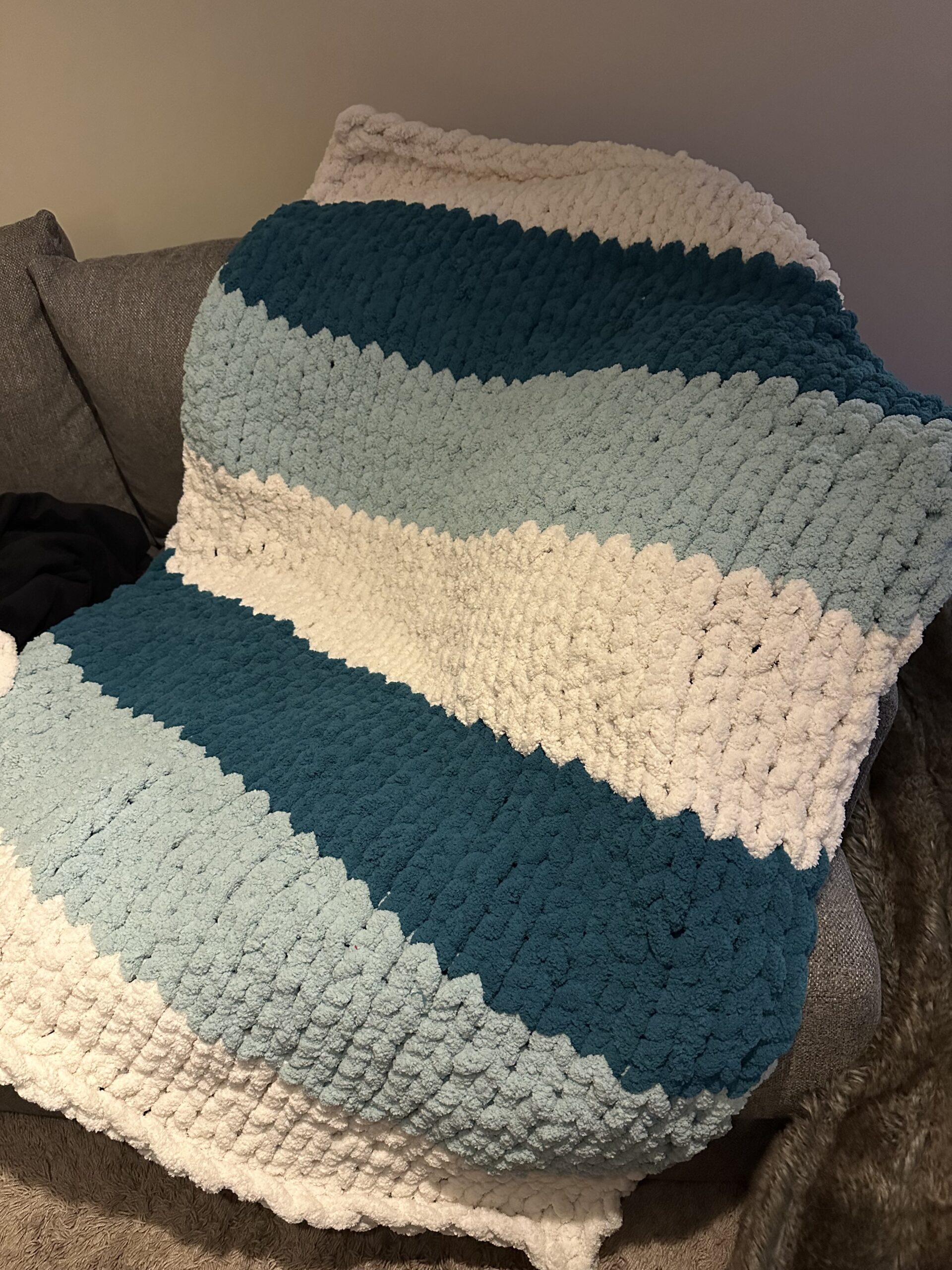 Hand-knit Cool Blue Adult Throw Blanket