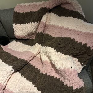 Hand-knitted Mocha Stripe Queen-Sized Blanket