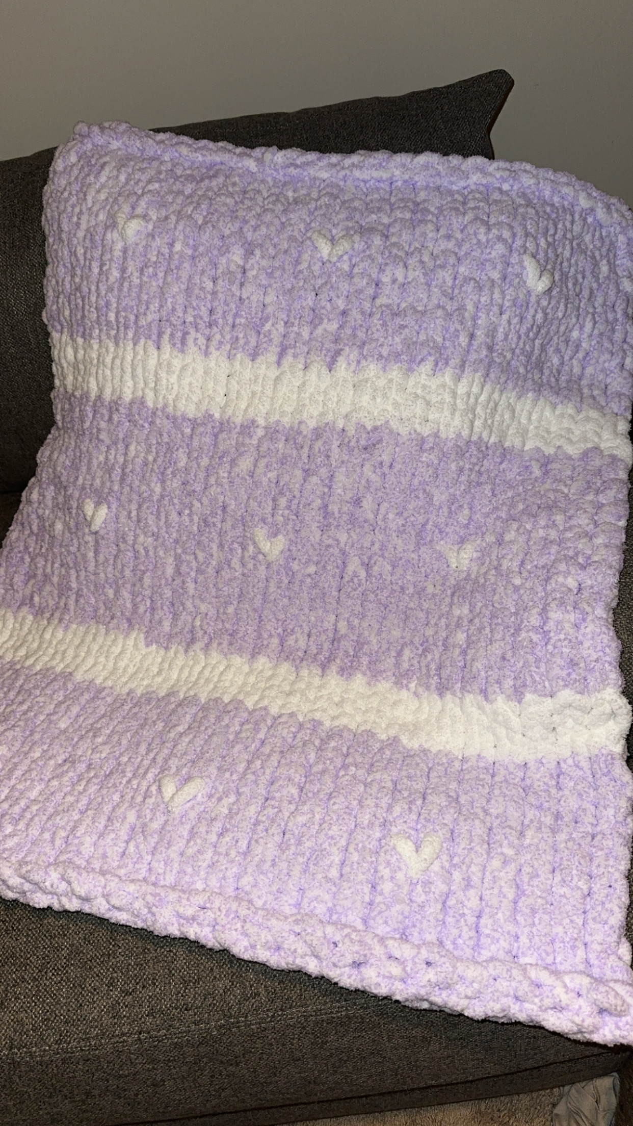 Purple stripe and heart baby blanket